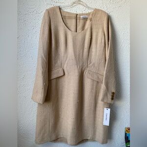 Calvin Klein Beige Long Sleeve Dress with Button Accents